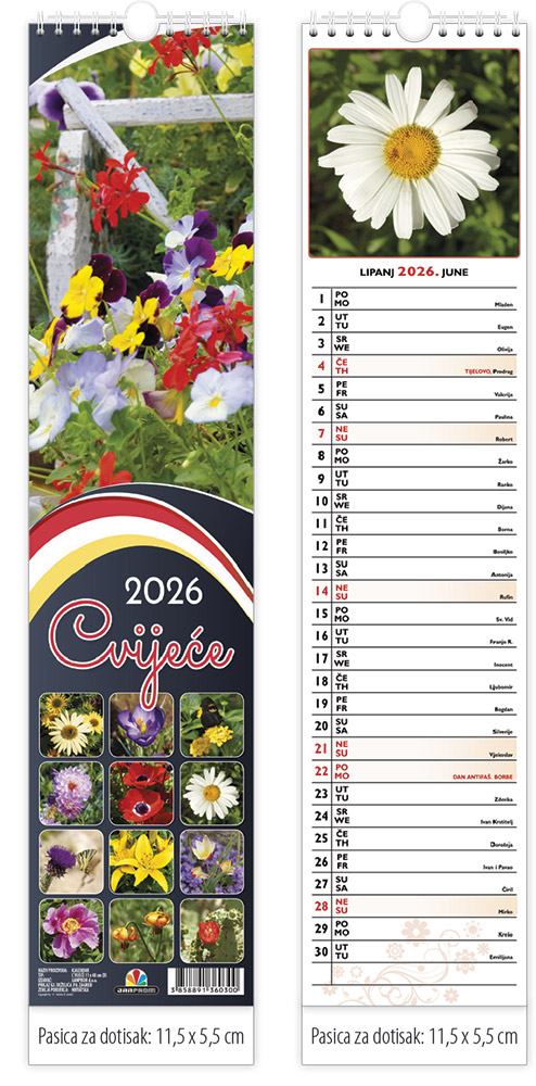 10709-EC Kalendar CVIJEĆE 13L dugi 11x48+5,5 s vrećicom P50 JANP 2026