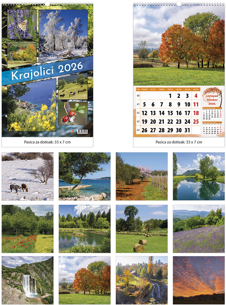 219276-EC Kalendar KRAJOLICI 13L 33x48+7, spirala, s vrećicom P25 JANP 2026