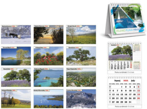 221360-EC Kalendar stolni ZELENO-PLAVA HRVATSKA 13L 17x14+3 spirala P100 JANP 2026