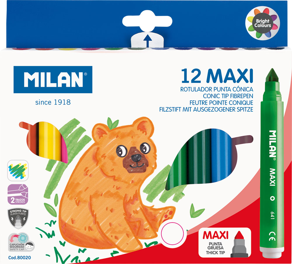221779-EC Flomasteri 12/1 MILAN MAXI (jumbo) perivi karton bls P12/72