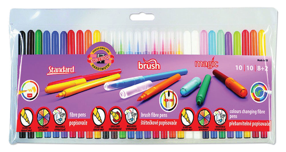 221800-EC Flomasteri 30/1 KOH-I-NOOR set:10školskih+10magic+10brush bls P12