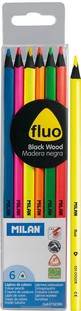 223847-EC Boje drvene  6/1 duge trokutaste MILAN Fluo 531 crno drvo bls P24/192