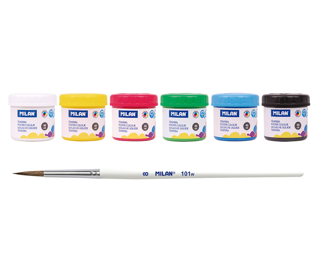 225421-EC Tempera set 6 boja X 40ml MILAN sa kistom i paletom za miješanje boja P20