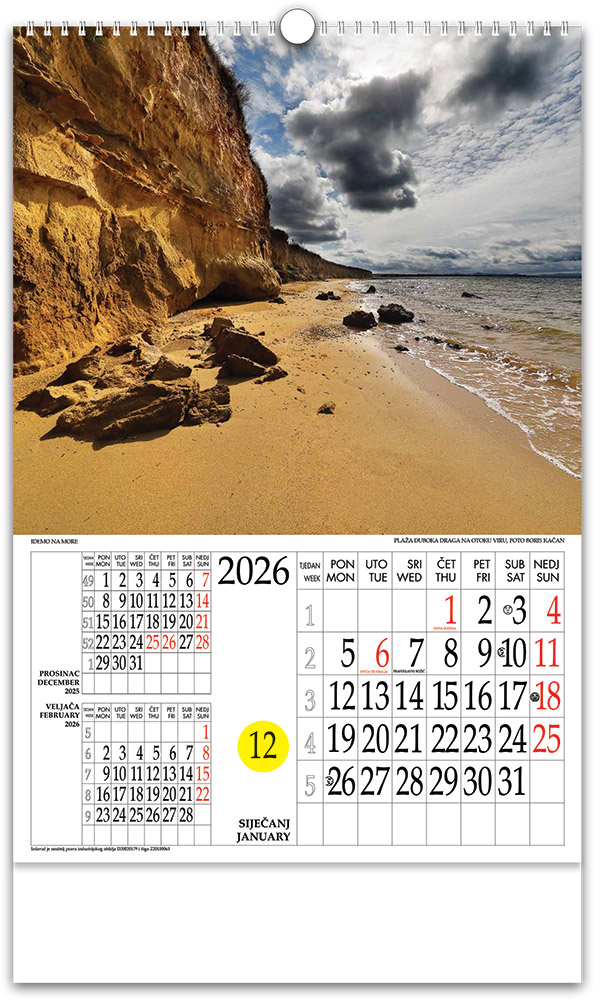 226493-EC Kalendar IDEMO NA MORE 13L, 33x48+7 s rot.krugom, vrećica P25 NP 2026