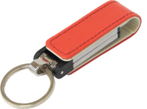 228517-EC Memori stick USB 8GB od umjetne kože, crveni na privjesku, metalna kutija P1/50