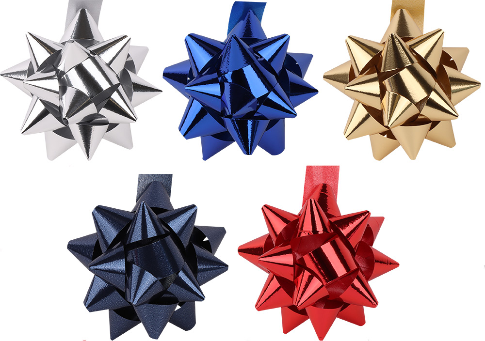 231252-EC Mašna zvjezdica samolj. metalik sjajna 1/1 6,5cm, mix 5 boja P100/1200