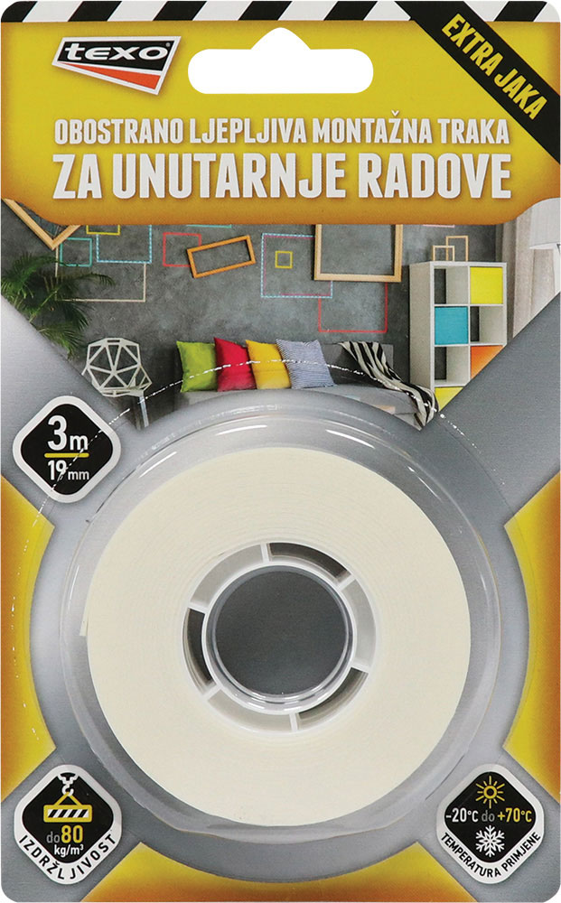 231386-EC Obostrano ljepljiva montažna traka za unutarnje radove 19mm x 3m 4310-3 P6/48