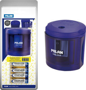 234263-EC Šiljilo električno MILAN + 4 baterije blister plavo acid P12/36