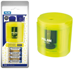 234786-EC Šiljilo električno MILAN + 4 baterije blister žuto acid P12/36