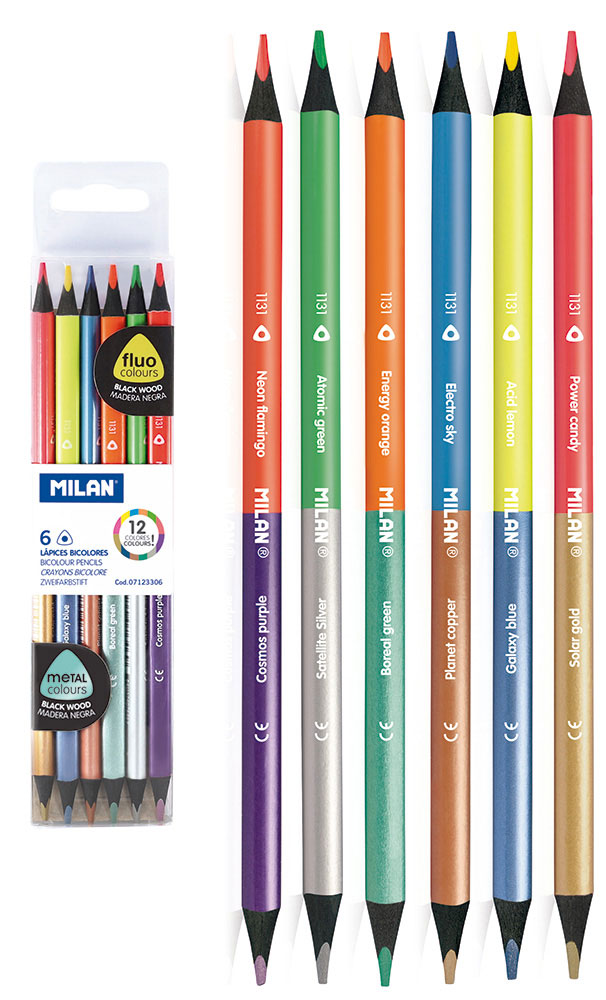 234793-EC Boje drvene  6/1 duge trokutaste MILAN Fluo+Metal 1131 crno drvo bls P24/192