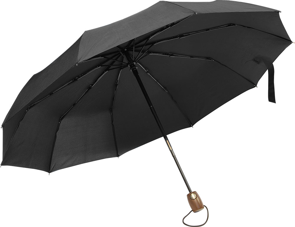 236208-EC Kišobran Kronos sklopivi O/C automatski crni, 10-panelni, drvena drška P12/48