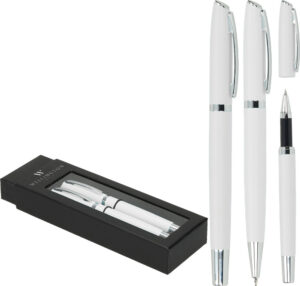 236285-EC Set pisaći Toledo Wellington kemijska olovka i roler bijeli P1/100
