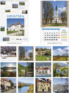 236514-EC Kalendar ZELENO-ŽUTO-PLAVA HRVATSKA 13L 33X48+7, spirala, vrećica P25 JANP 2026
