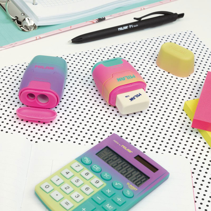 236618-EC Gumica+šiljilo dvostruko MILAN COMPACT SUNSET sort display P16/128