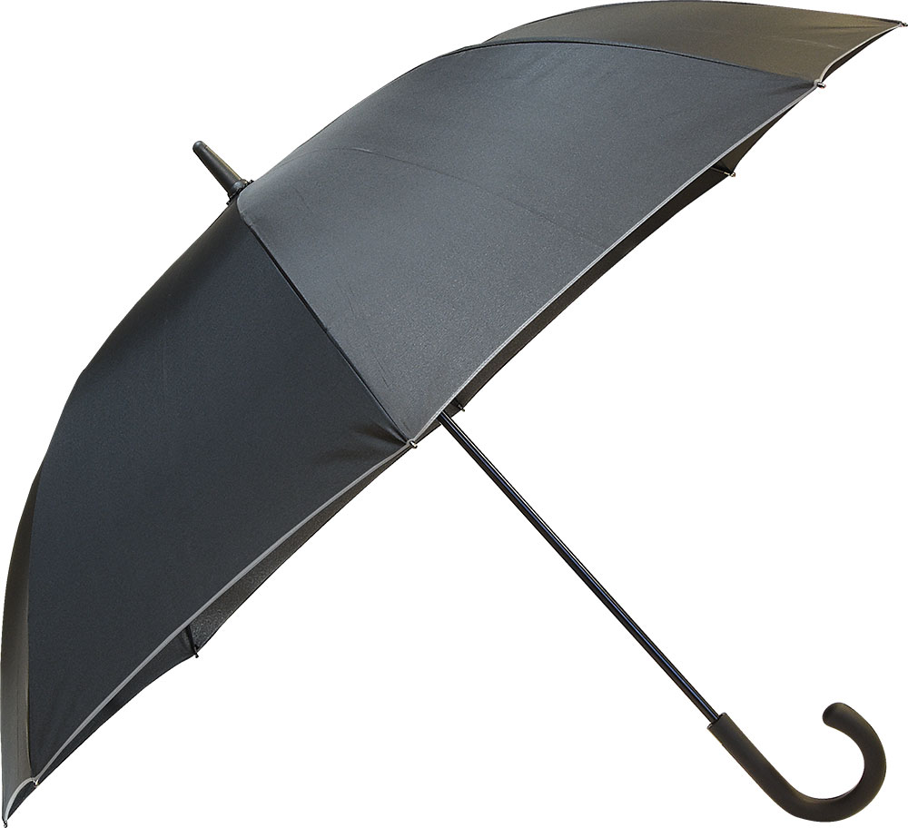 237575-EC Kišobran Aurora crni 8-panelni aut. gumirana drška, refl. rub P12/48
