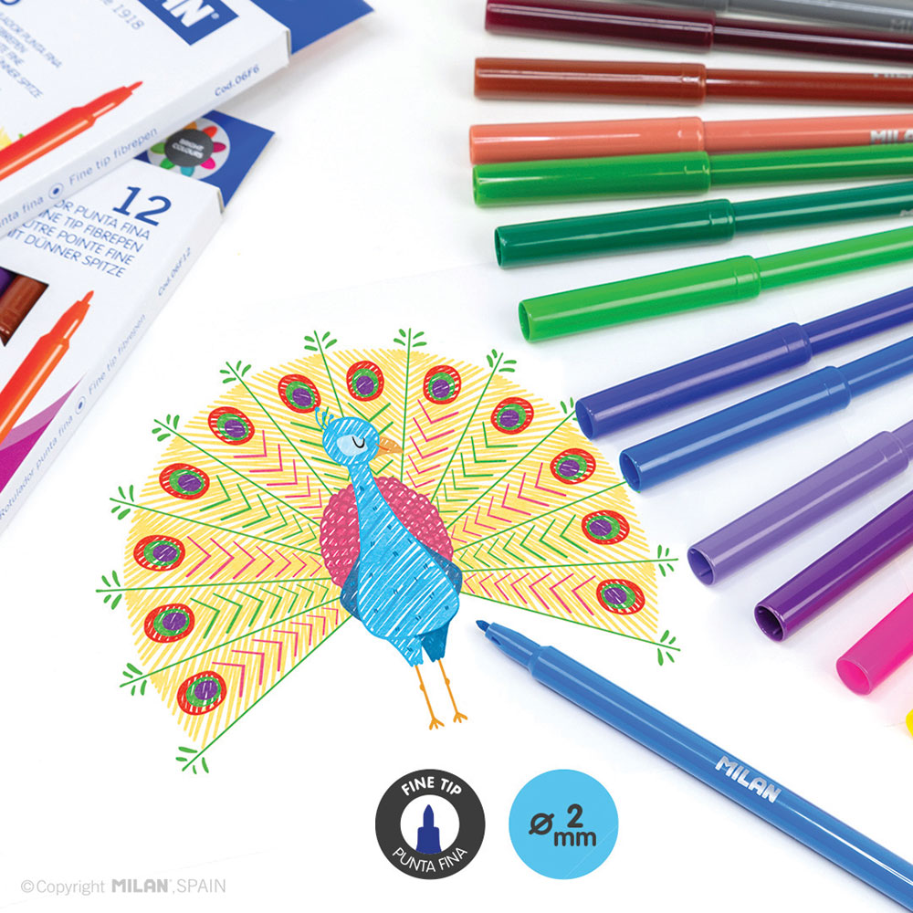 237996-EC Flomasteri 12/1 MILAN Peacock tanki vrh perivi karton bls P12/144