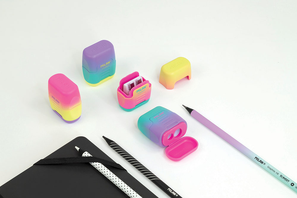 237997-EC Šiljilo plastično 2 rupe MILAN Compact Sunset sort display P24/288