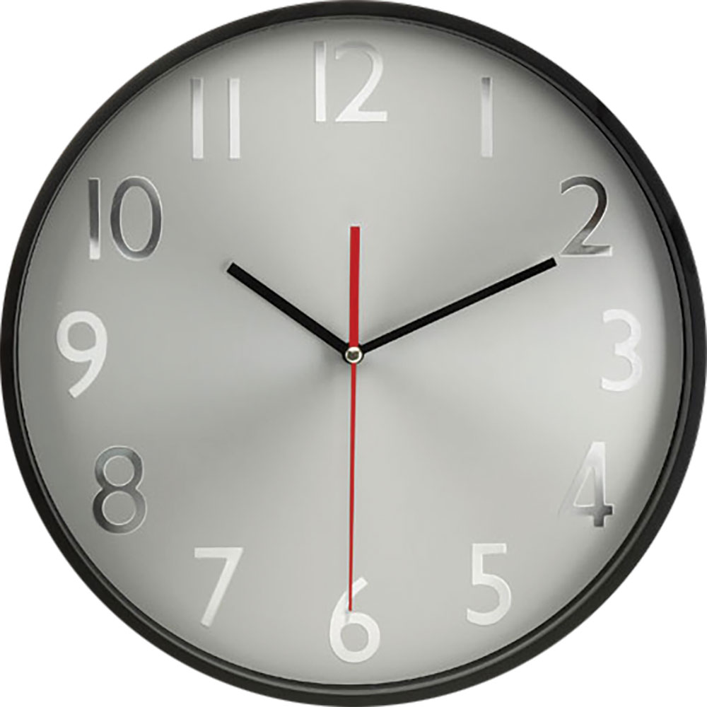 238643-EC Sat zidni Rondo silver, alu brojčanik i kazaljke, crni okvir, fi30x2,5 cm P1/10