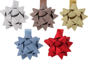 Mašna zvjezdica samolj. glitter 1/1 6,5cm, mix 5 boja P50/450