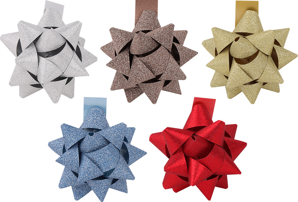 238745-EC Mašna zvjezdica samolj. glitter 1/1 6,5cm, mix 5 boja P50/450