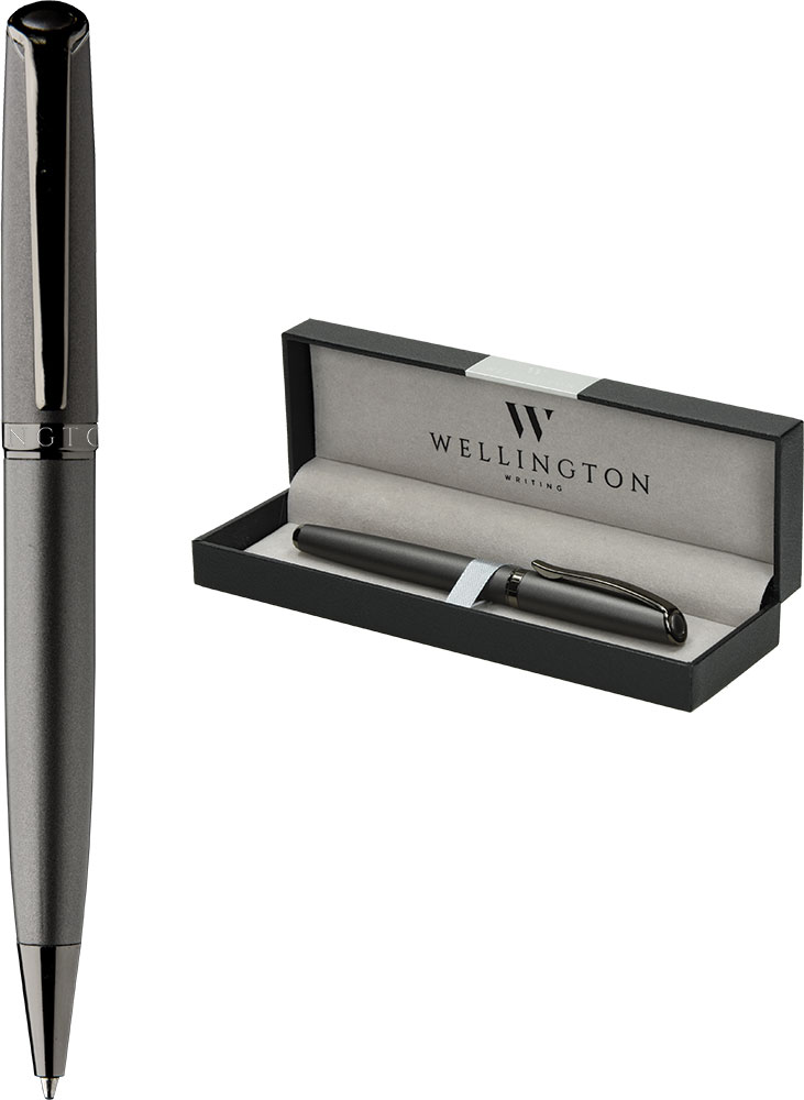 240266-EC Set pisaći Wellington Aurora sivi kemijska ol.  u poklon kutiji P1/100
