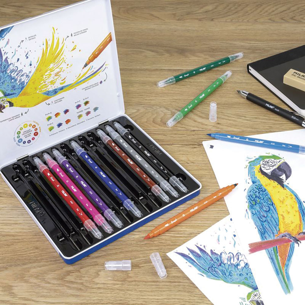 241049-EC Flomasteri 12/1 MILAN Dual Tip: kao kist+tanki vrh, metalna kutija P12/24