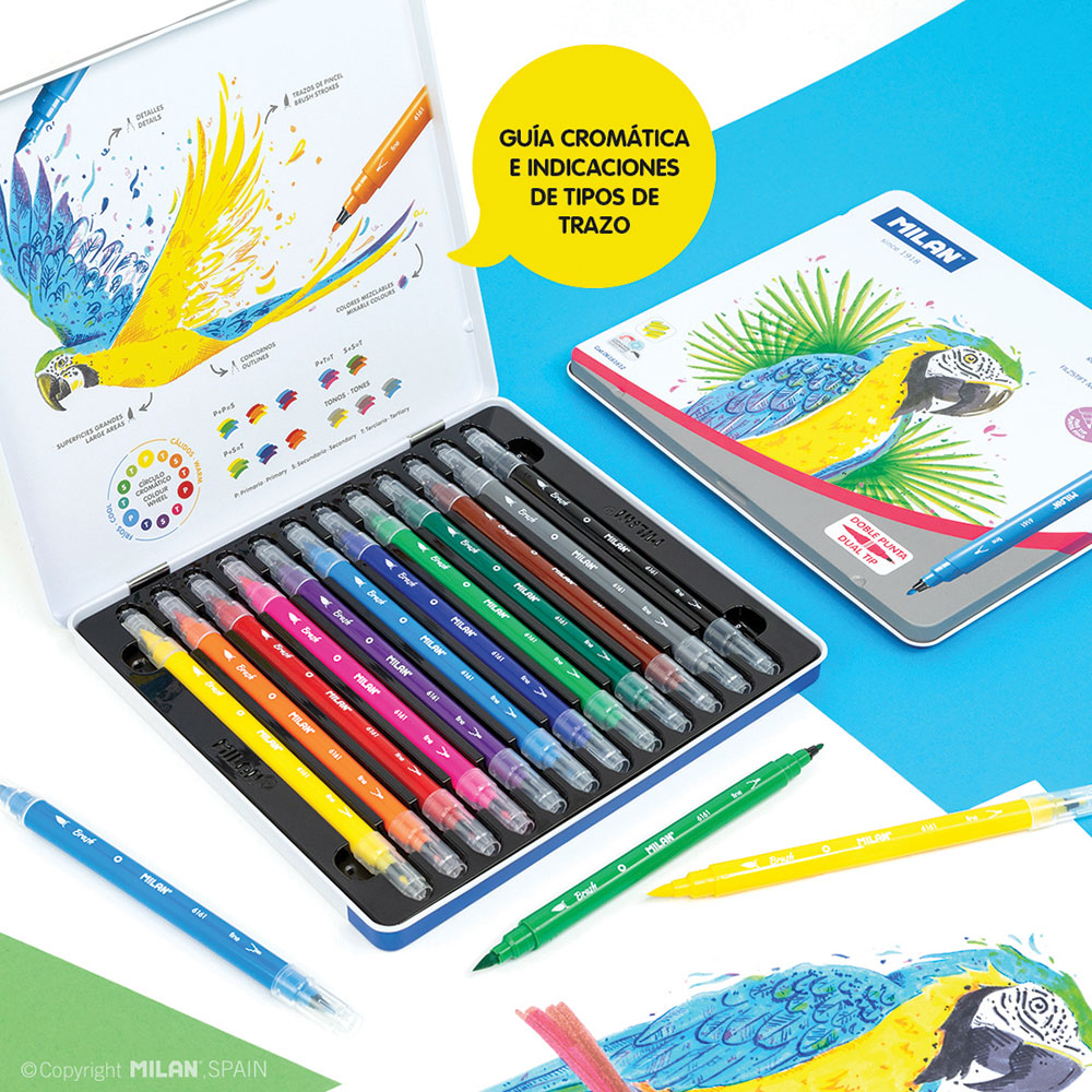 241049-EC Flomasteri 12/1 MILAN Dual Tip: kao kist+tanki vrh, metalna kutija P12/24