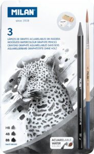 Set crtaći  MILAN Todographite met.kut: ol.graf.HB 4B 8B+kist+gum+šilljiloP12/48