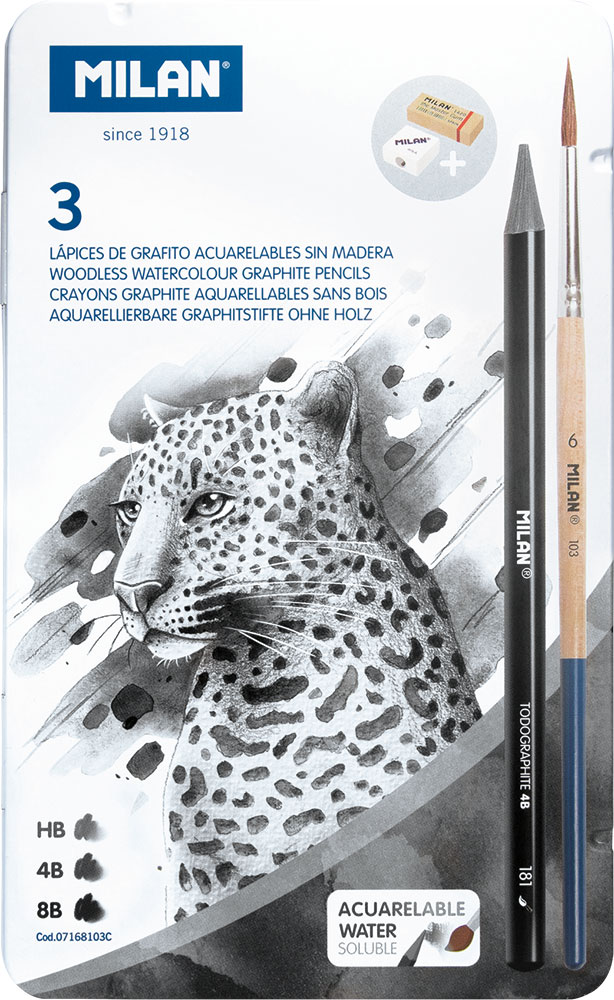 241051-EC Set crtaći  MILAN Todographite met.kut: ol.graf.HB 4B 8B+kist+gum+šilljiloP12/48
