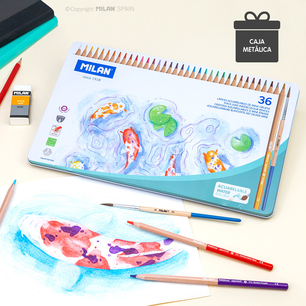 241320-EC Boje drvene 36/1 duge akvarel  MILAN s kistom met.kutija P4/24