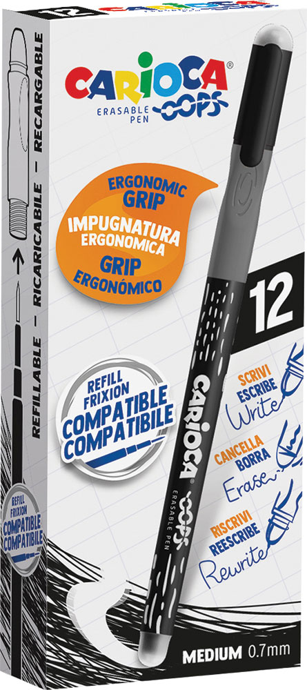 241491-EC Gel pen 0,7 piši-briši CARIOCA Oops crna 43039/01 P12/288