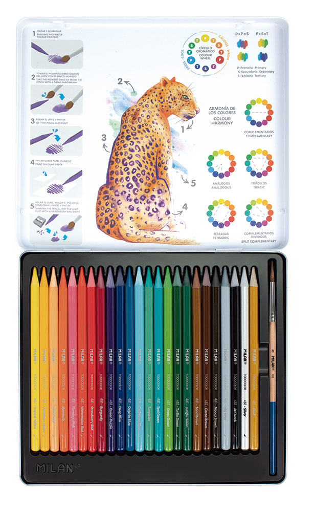 241754-EC Set crtaći MILAN Todocolor met.kut: 24 bezdrv akvarel bojica+kist P6/24