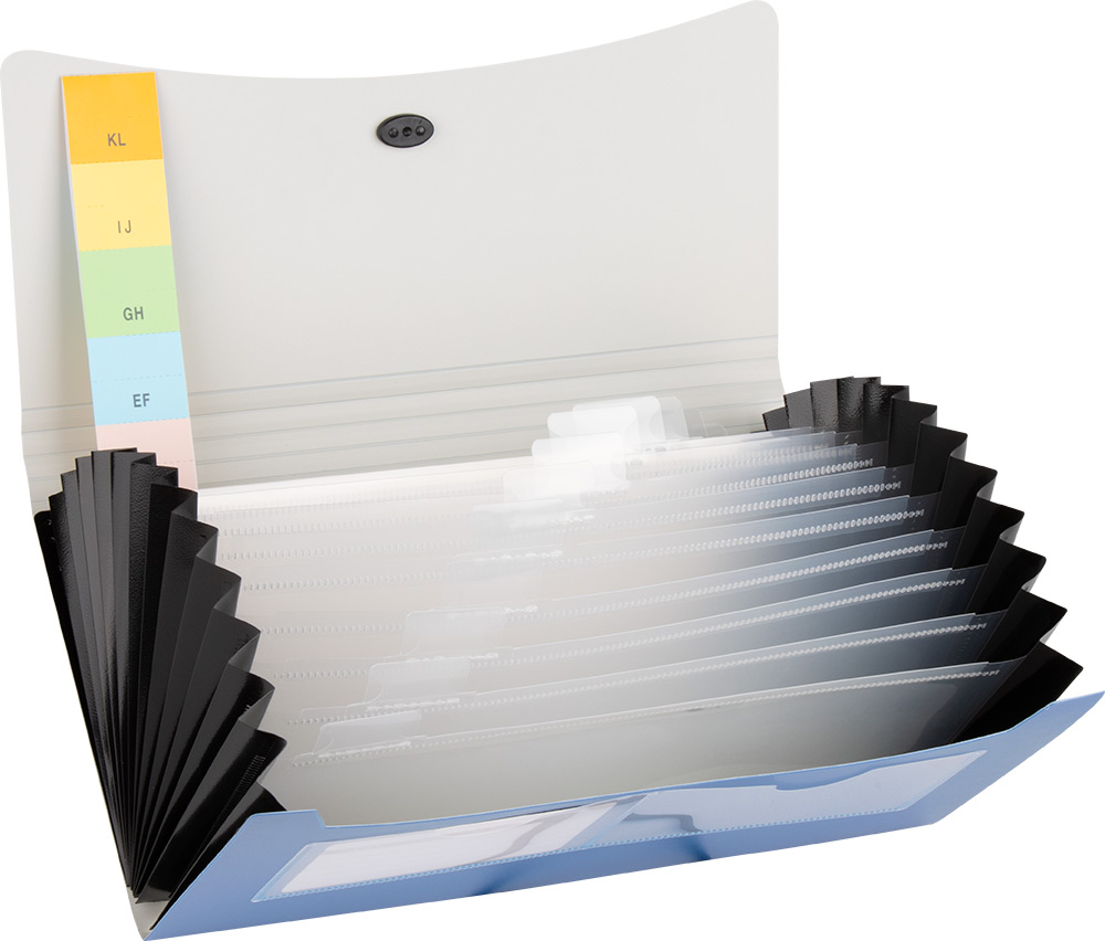 242053-EC Mapa za račune pvc 13 preg. 260x135x25mm metallic plava/lila sort P12/48