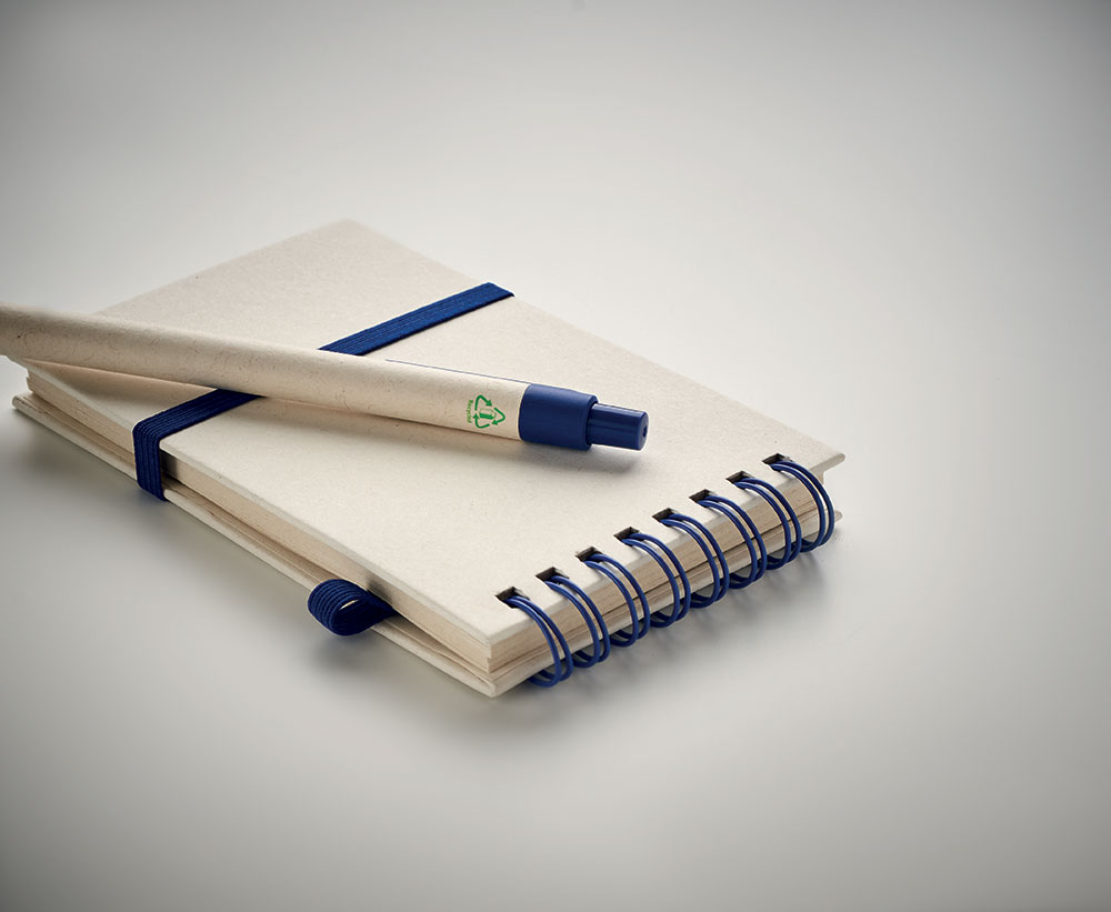 242254-EC Set uredski MITO notes A6 i kem. ol. od recikliranog kartona mlijeka plavi