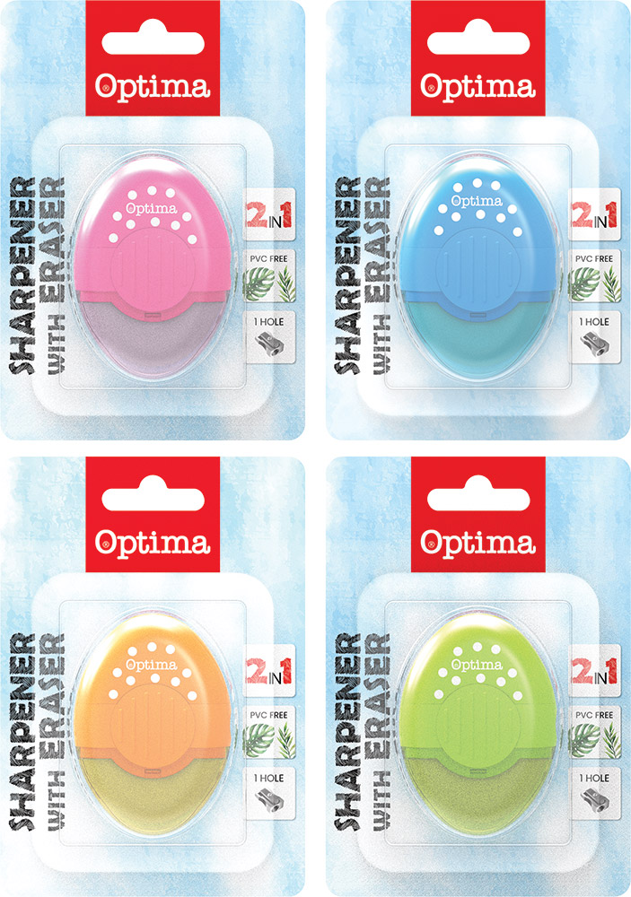 243425-EC Gumica+šiljilo OPTIMA sort boja fluo 100052 bls P12/144