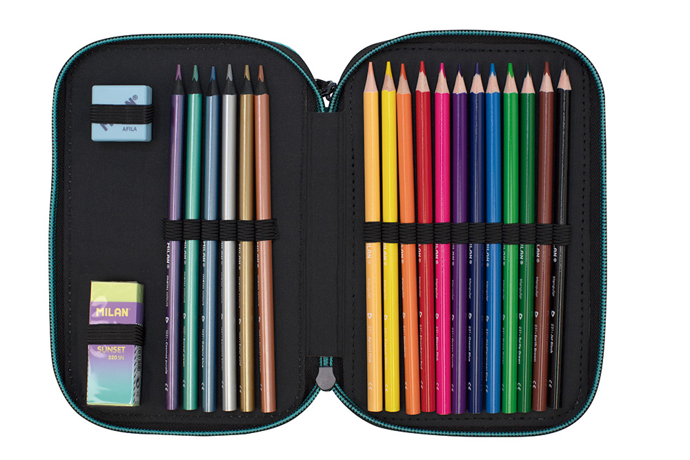 244626-EC Pernica trostruka sa priborom MILAN Sunset serija, black and pink P12