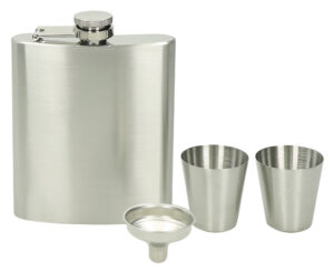 244692-EC Pljoska 4-djelni set Brandy silver, pljoska 230ml, 2 čašice i lijevak u kutiji