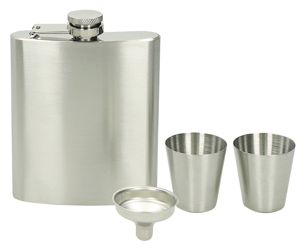 244692-EC Pljoska 4-djelni set Brandy silver, pljoska 230ml, 2 čašice i lijevak u kutiji