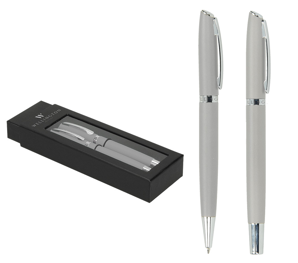 244849-EC Set pisaći Toledo Wellington kemijska olovka i roler srebrni P1/100
