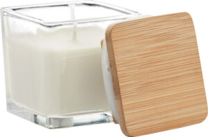 245014-EC Svijeća mirisna Pila u staklu s bambus poklopcem, vanilija