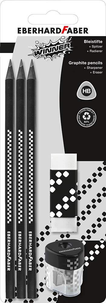 246292-EC Set ol.graf x3HB, šiljilo + gumica EBERHARD FABER Winner bls P10/100