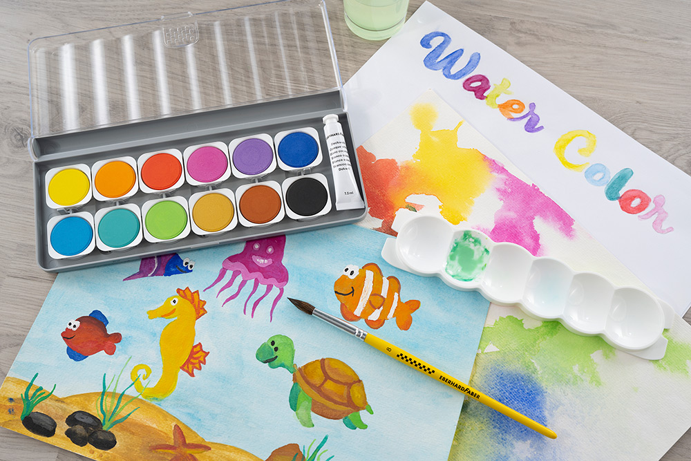 246300-EC Boje vodene 12/1 s paletom + opaque bijela tempera EBERHARD FABER Winner P6/90