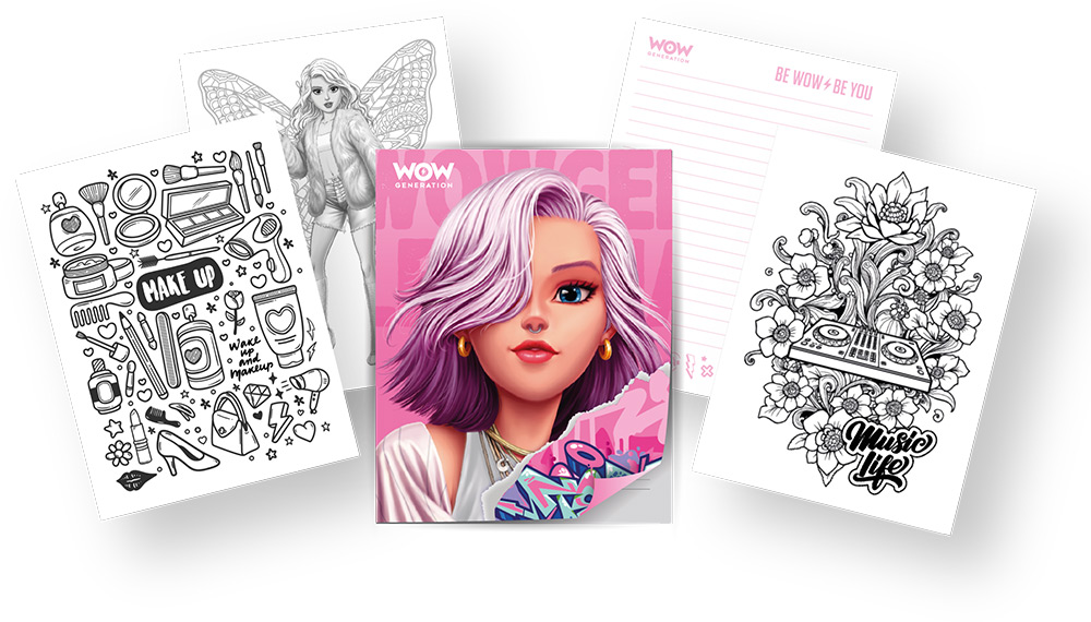 247023-EC Bojanka bilježnica + metallic gel pen 8kom WOW Generation P6/12